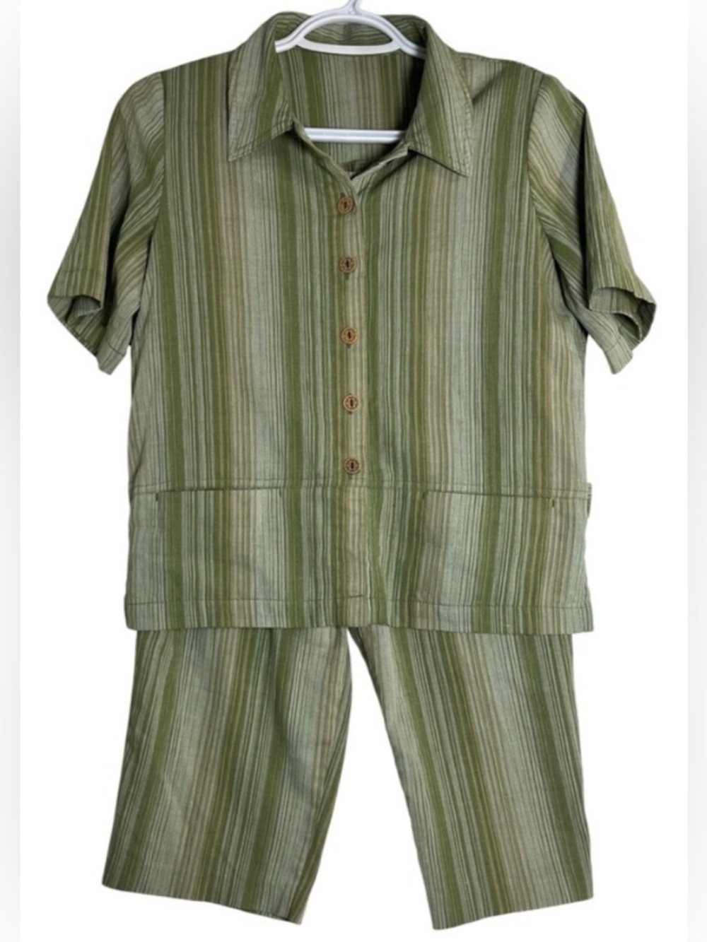 Vintage Sage Stripe Coord Set // Earthy Coastal Boho Two-Piece